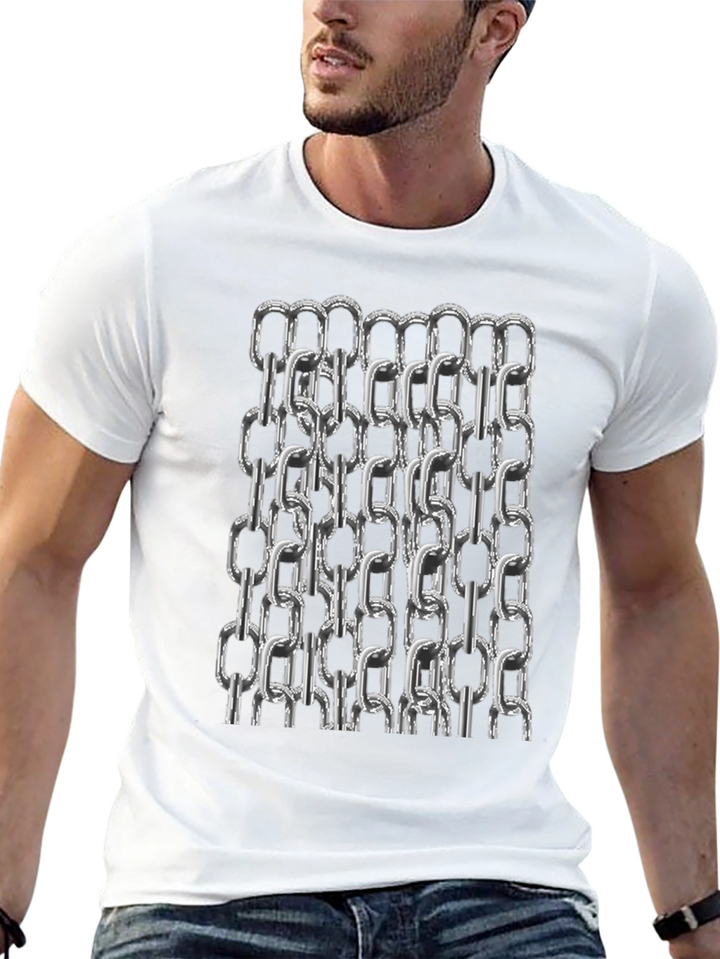 Chain Link Graphic Tee - Black Cotton Casual T-Shirt