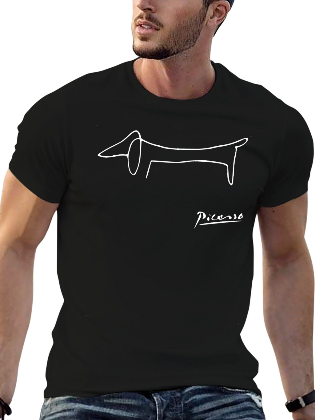 Picasso Dog Sketch Black T-Shirt