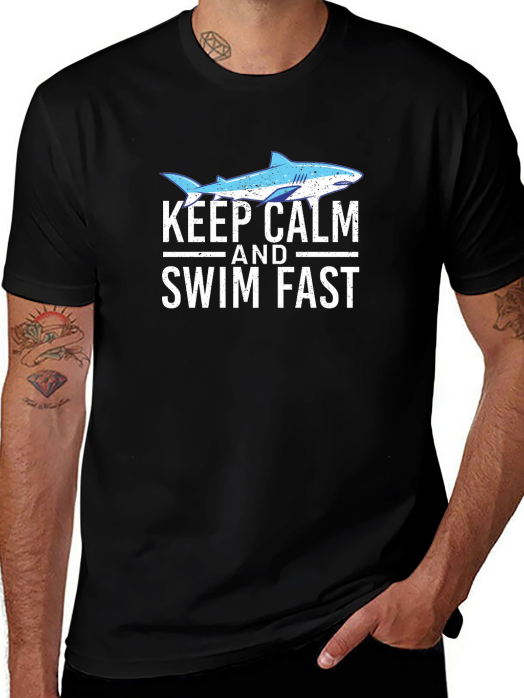 Keep Calm and Swim Fast Shark Graphic T-Shirt