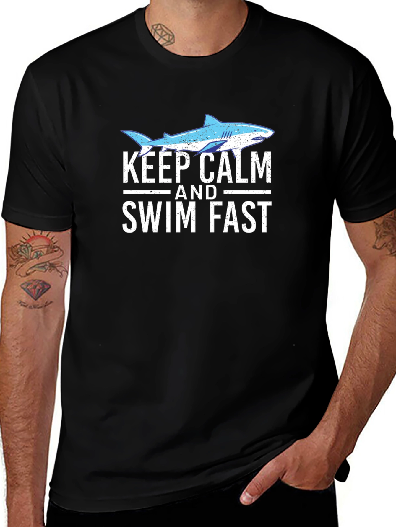 Keep Calm and Swim Fast Shark Graphic T-Shirt