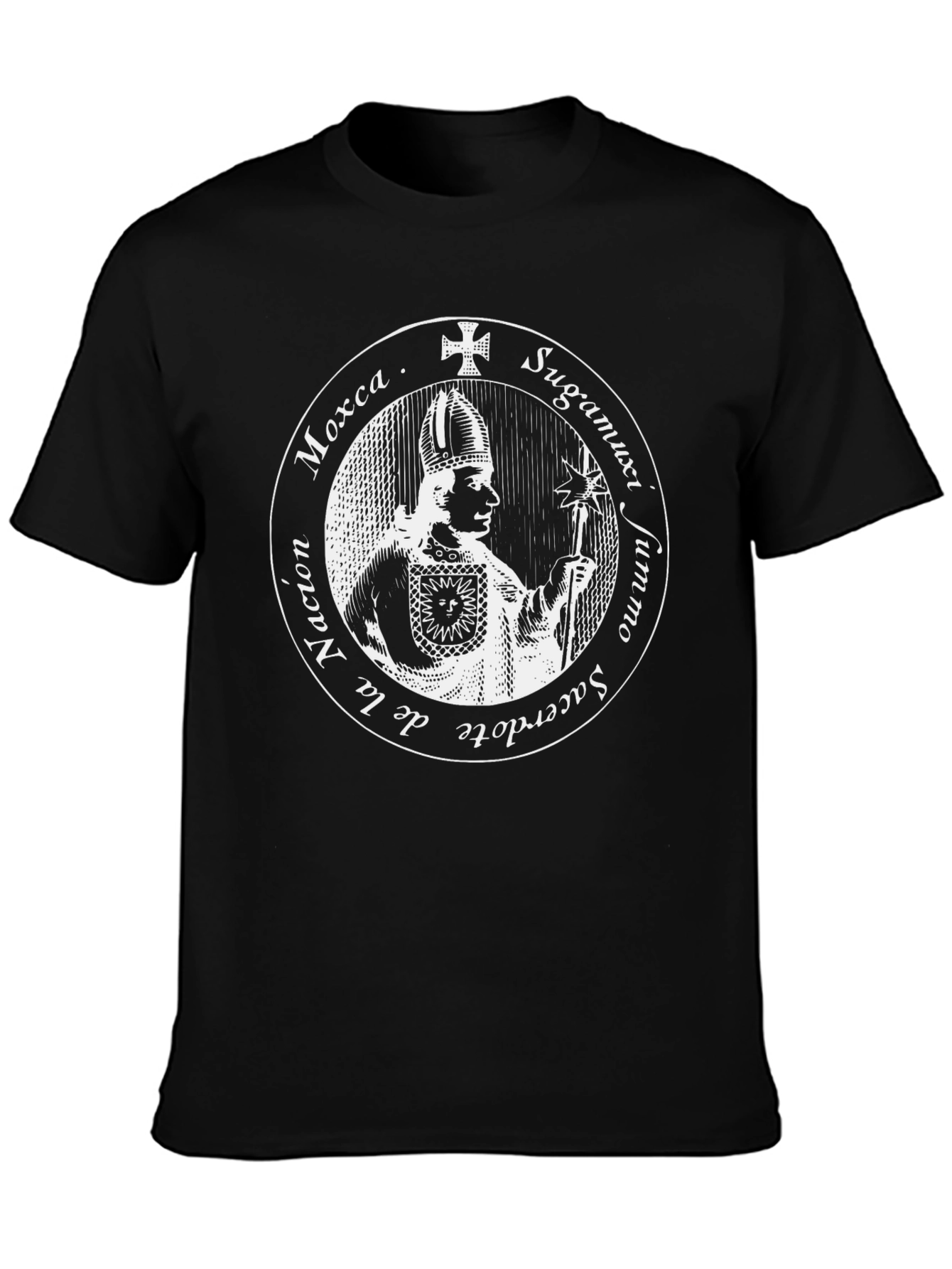 Black T-Shirt with Priest Graphic Design