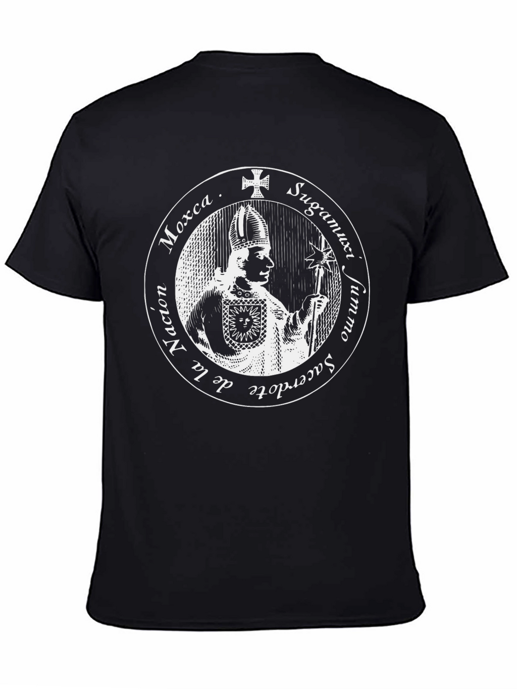 Black T-Shirt with Priest Graphic Design