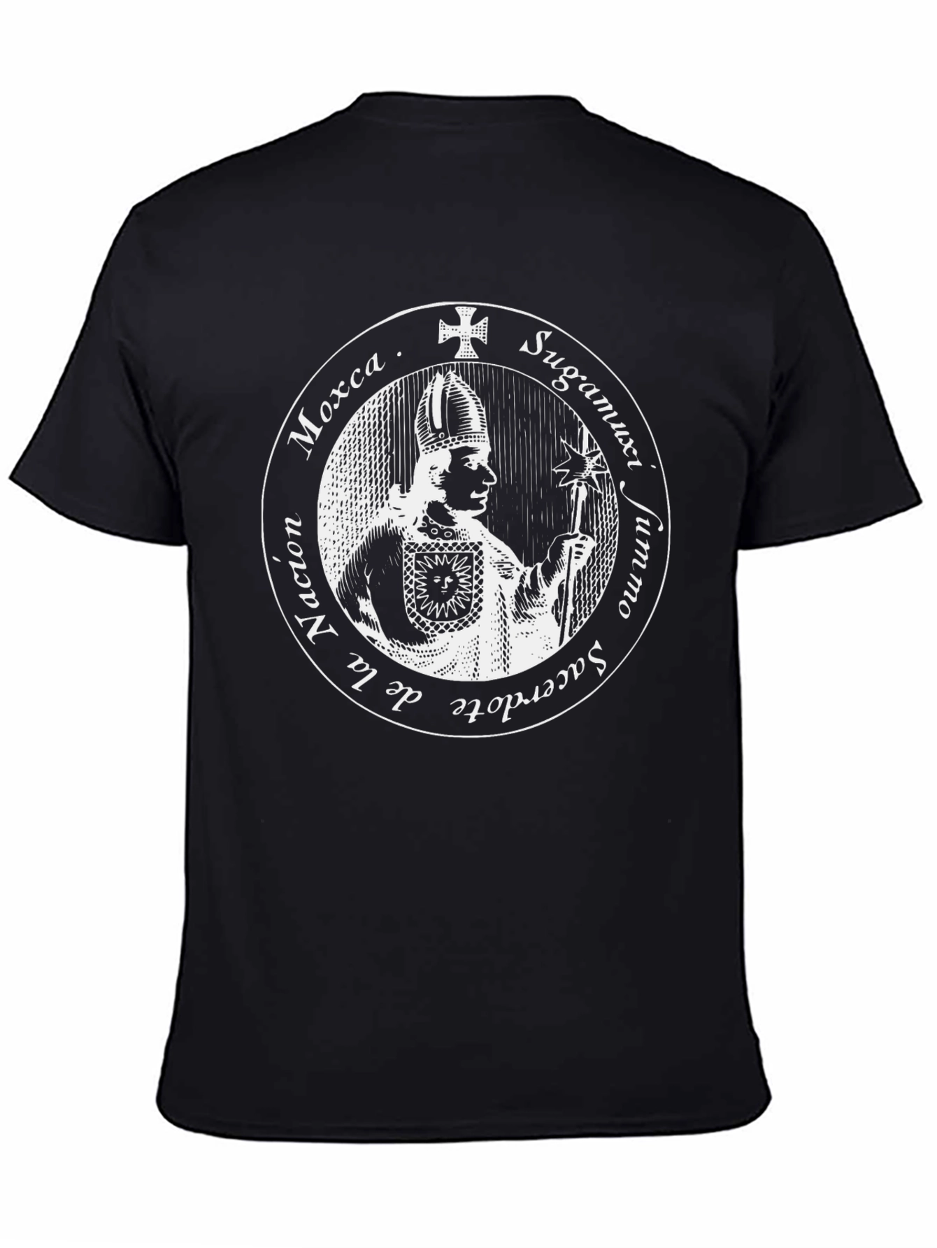 Black T-Shirt with Priest Graphic Design