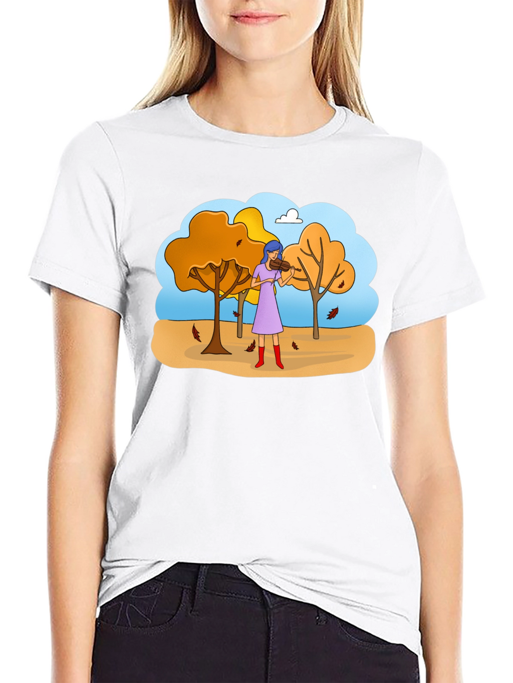 Autumn Violinist Graphic Tee - Unisex Black T-Shirt