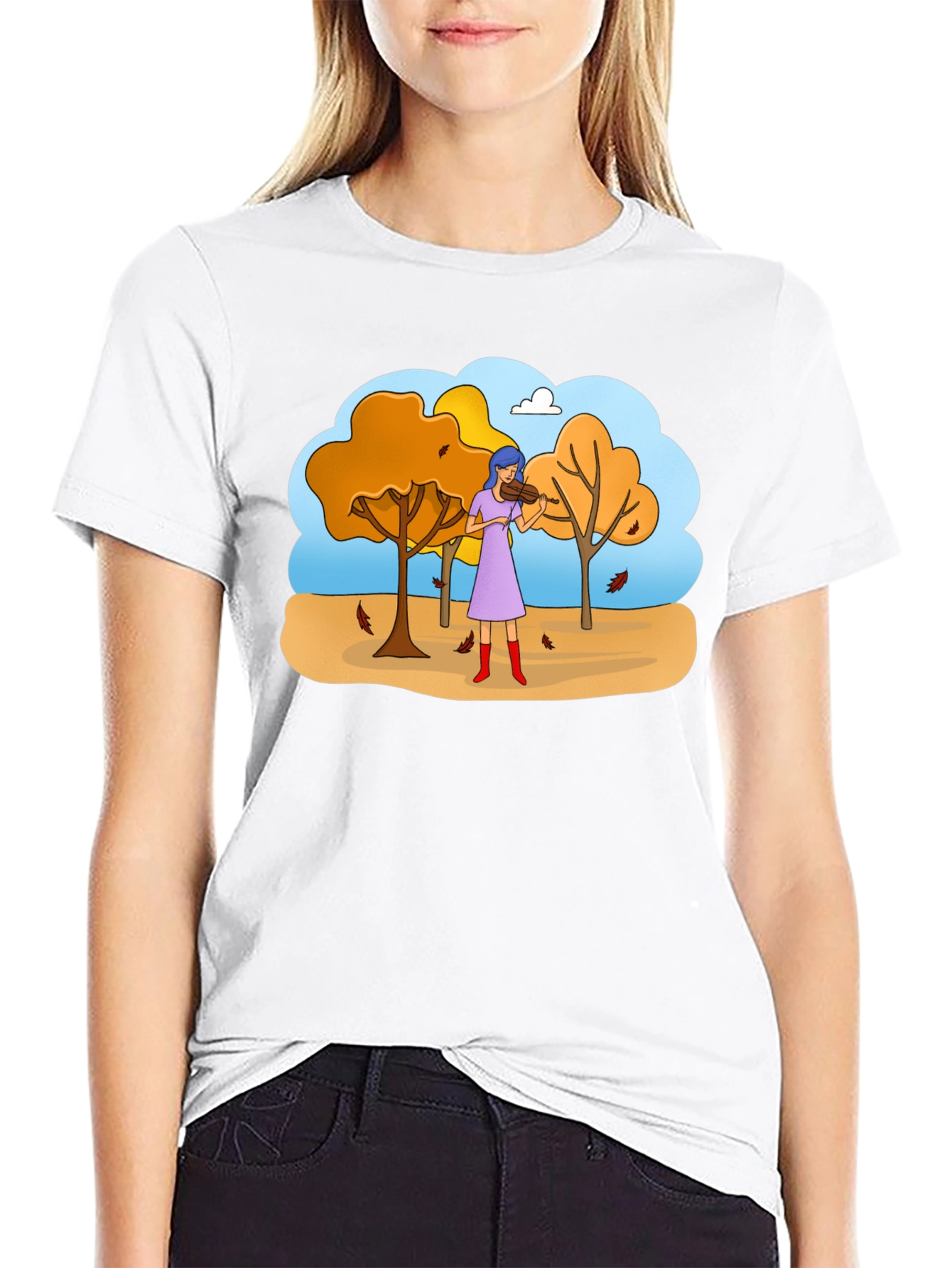Autumn Violinist Graphic Tee - Unisex Black T-Shirt