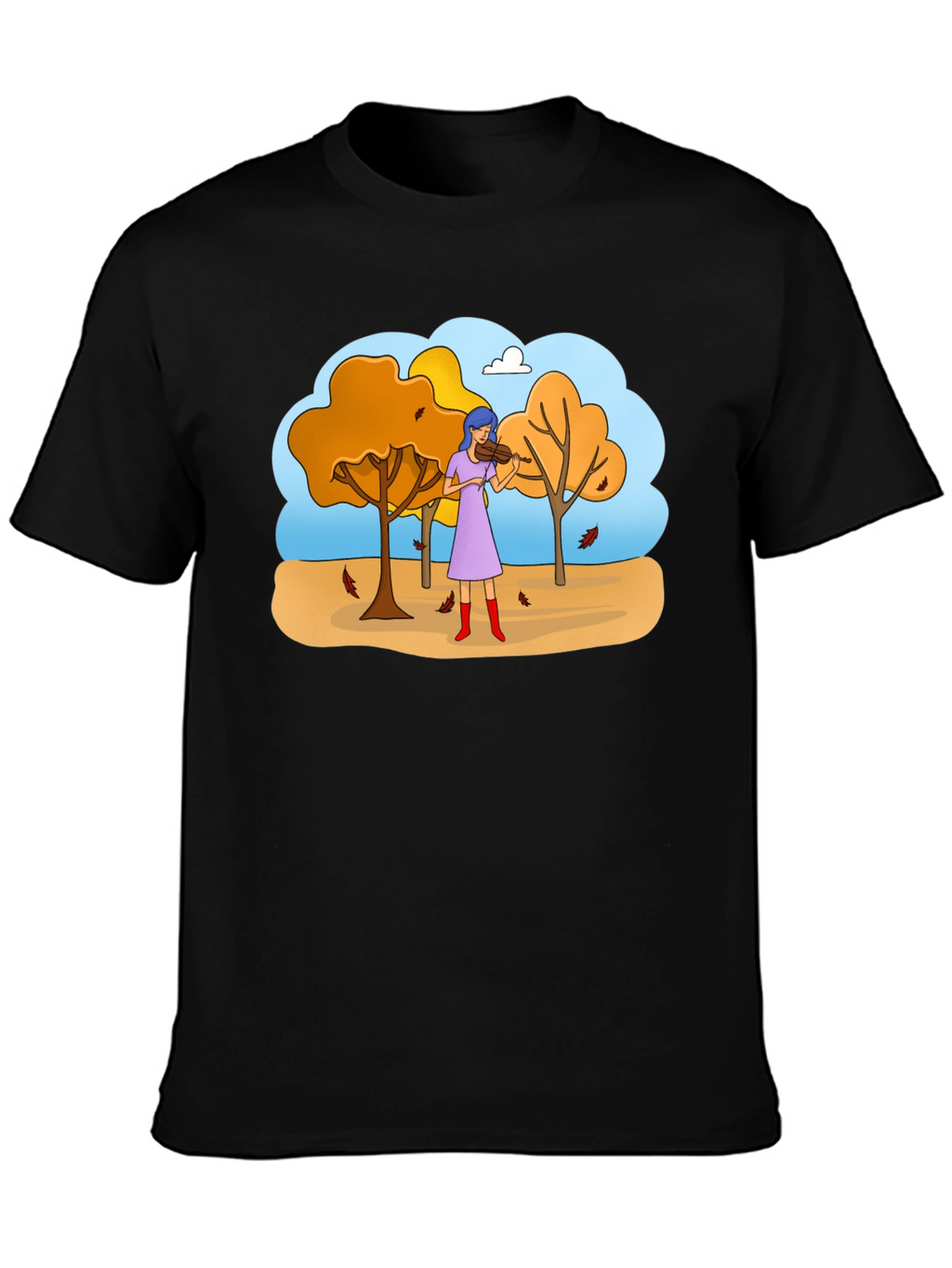 Autumn Violinist Graphic Tee - Unisex Black T-Shirt