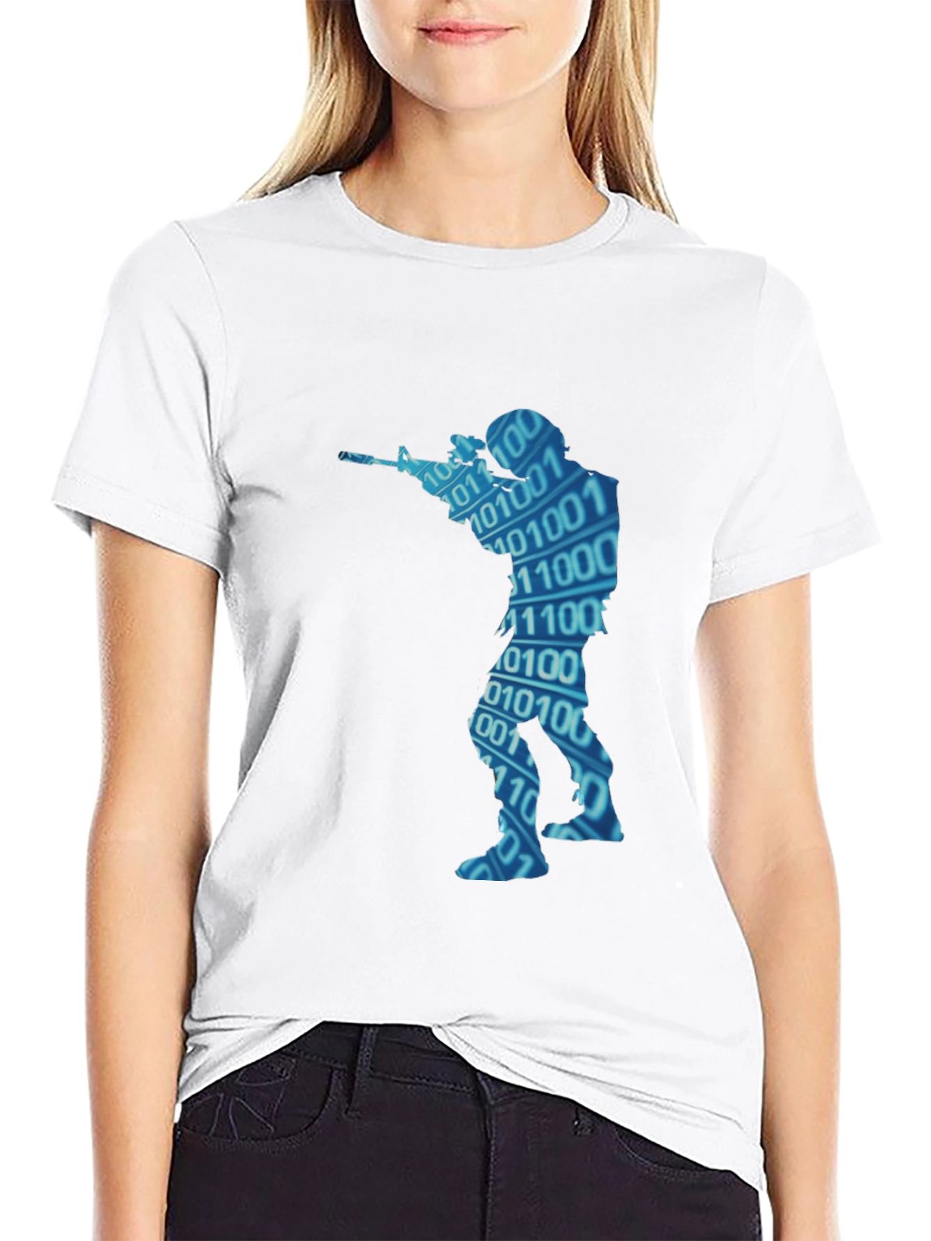 Binary Code Soldier Graphic Black T-Shirt