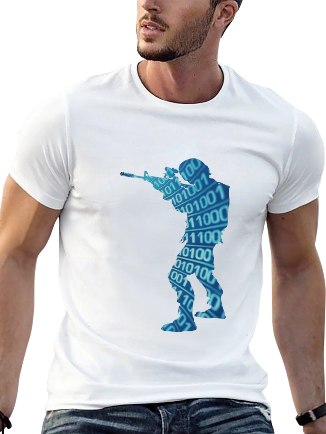 Binary Code Soldier Graphic Black T-Shirt