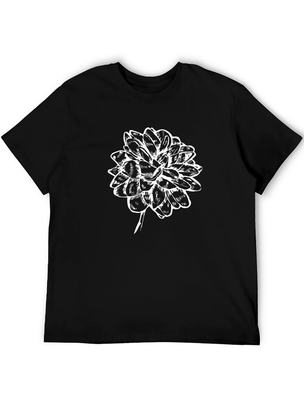 Black T-Shirt with White Floral Graphic
