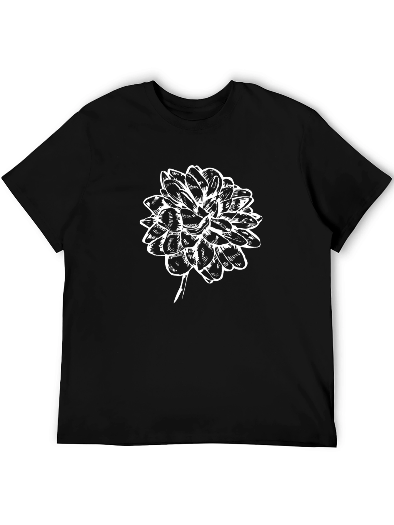 Black T-Shirt with White Floral Graphic