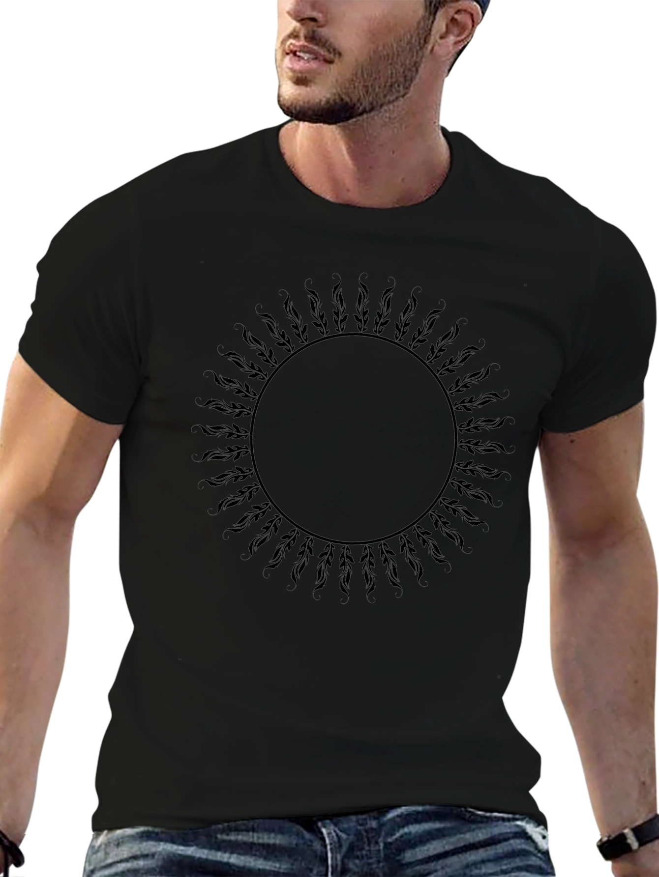 Sunburst Graphic Tee - Black Cotton Casual Shirt