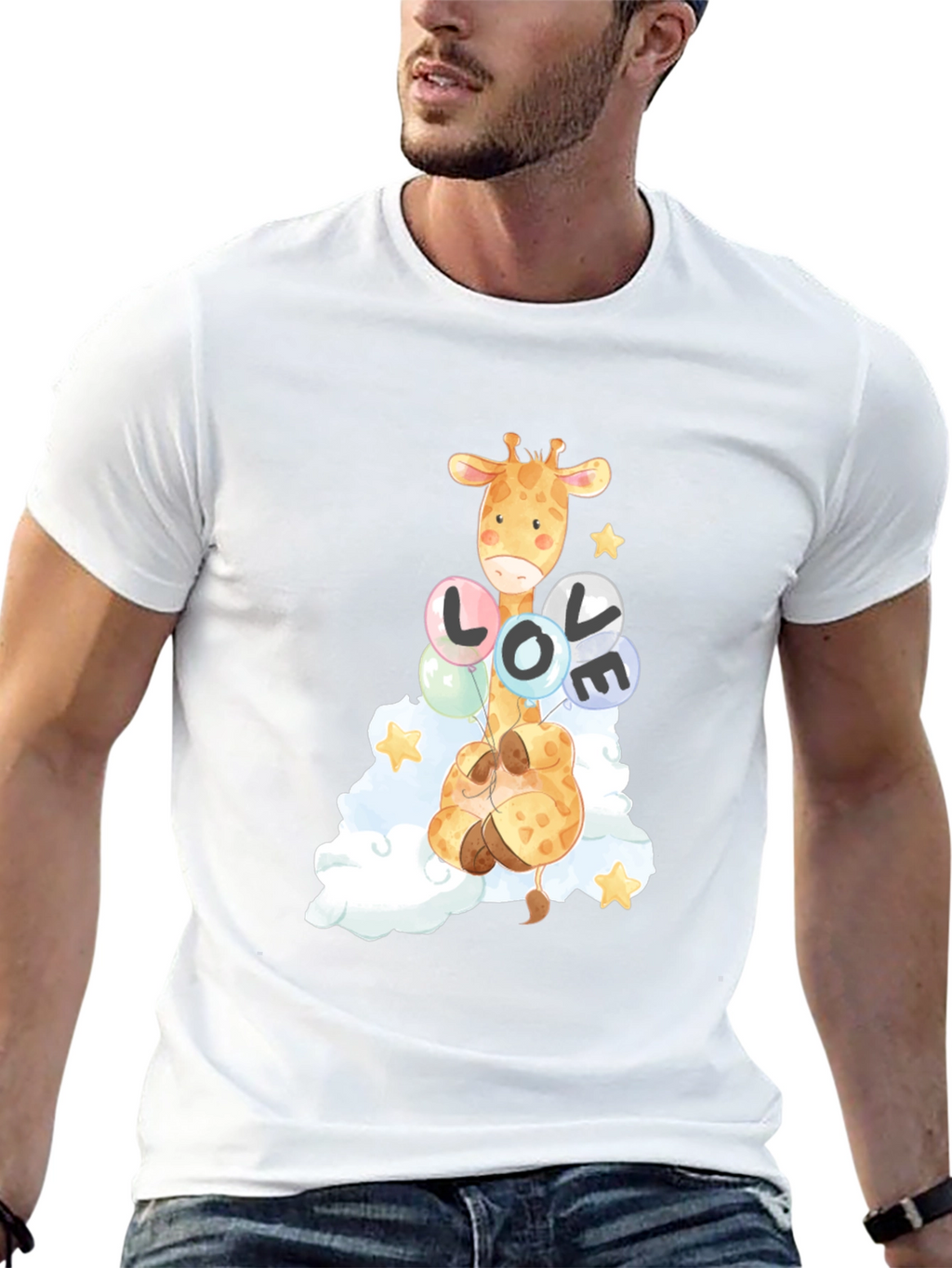Giraffe Love Balloons Graphic Tee