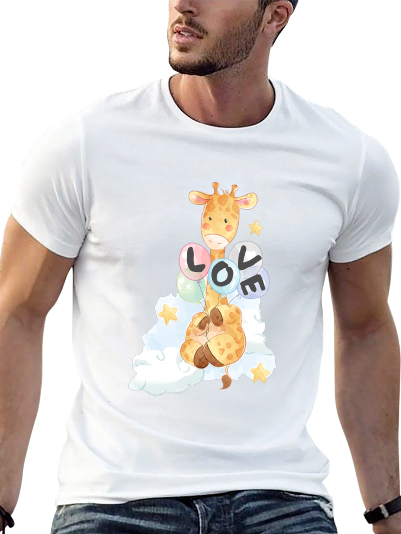 Giraffe Love Balloons Graphic Tee