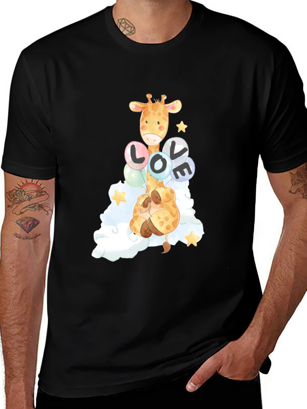 Giraffe Love Balloons Graphic Tee