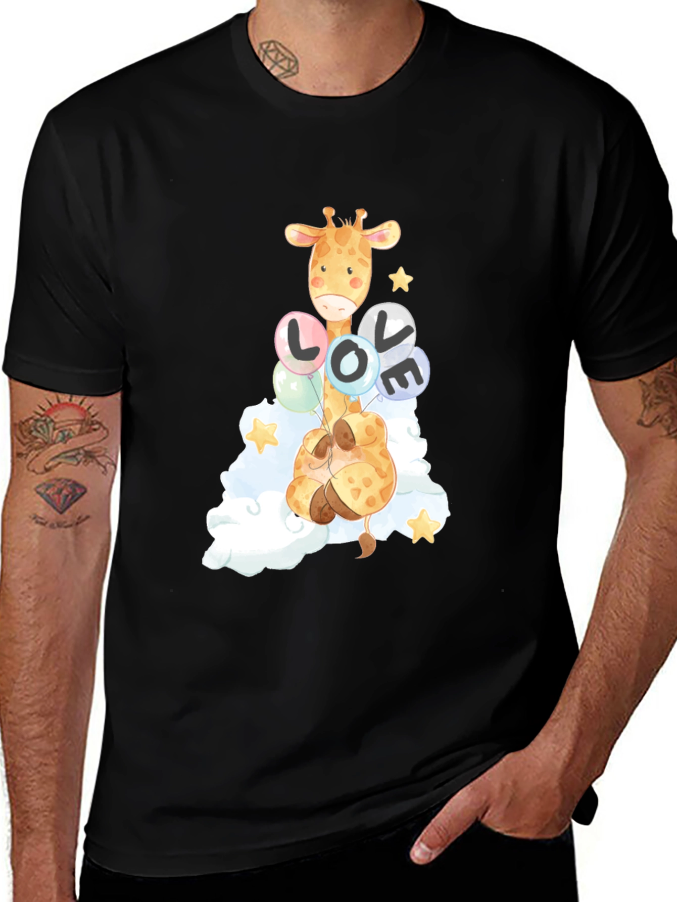 Giraffe Love Balloons Graphic Tee