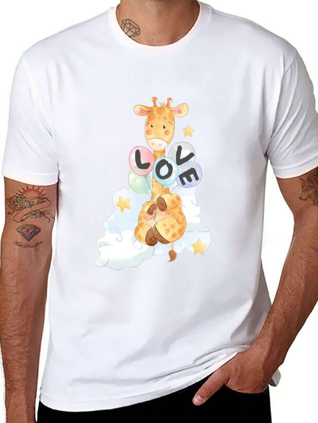 Giraffe Love Balloons Graphic Tee