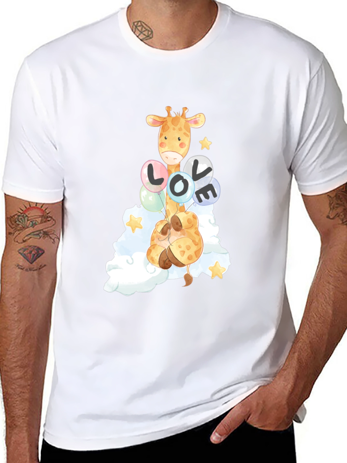 Giraffe Love Balloons Graphic Tee