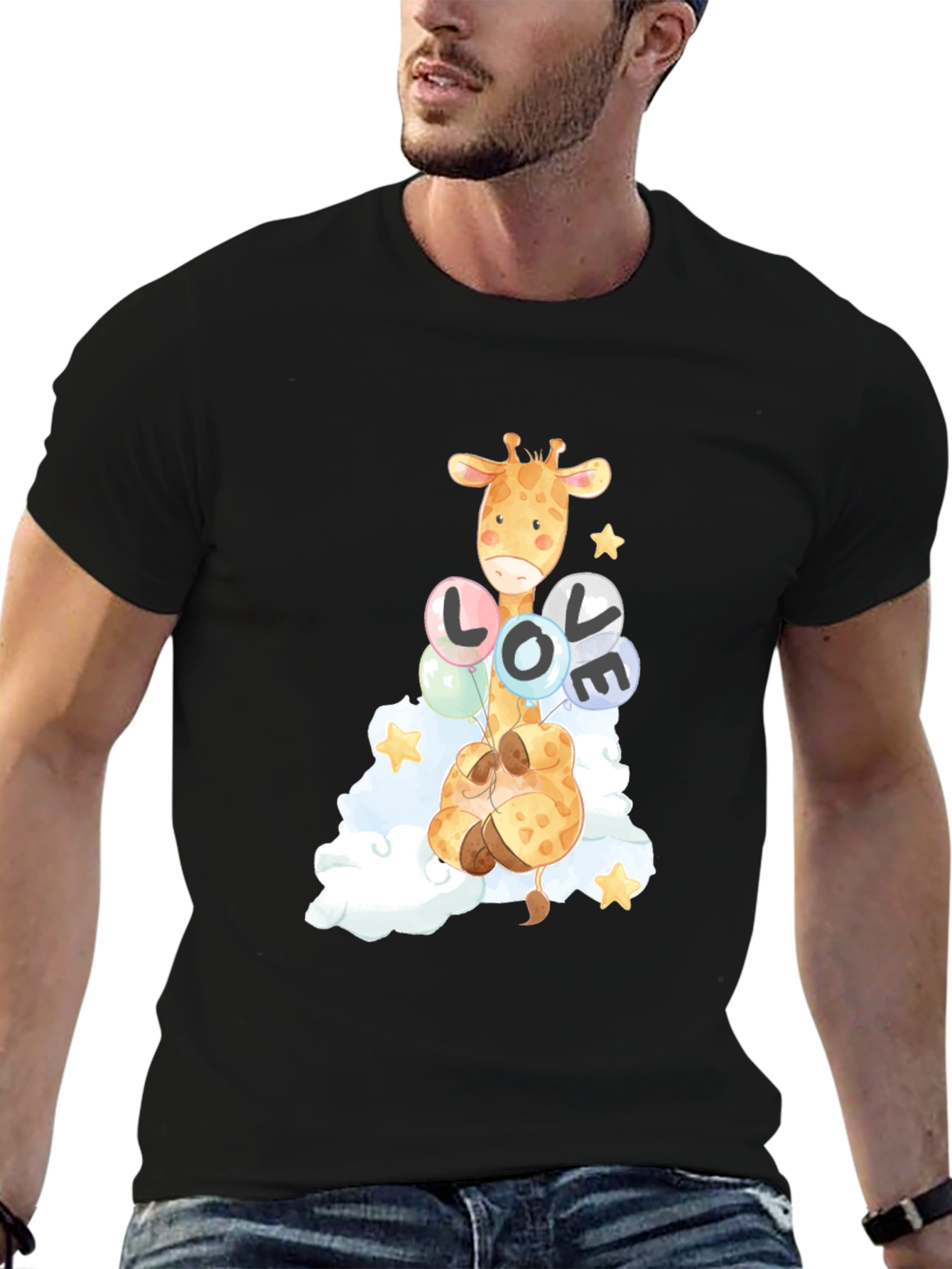 Giraffe Love Balloons Graphic Tee