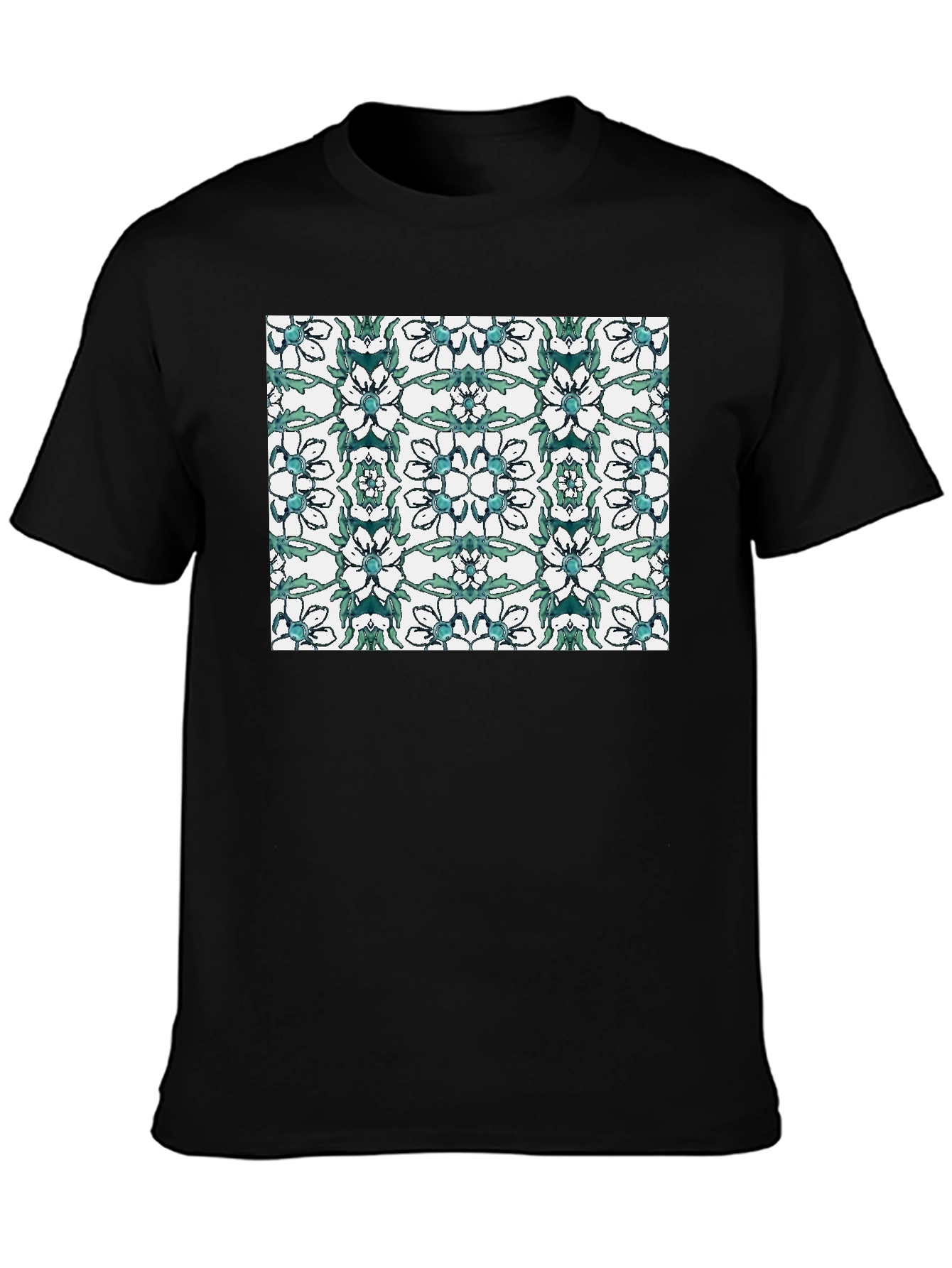 Floral Pattern Black T-Shirt
