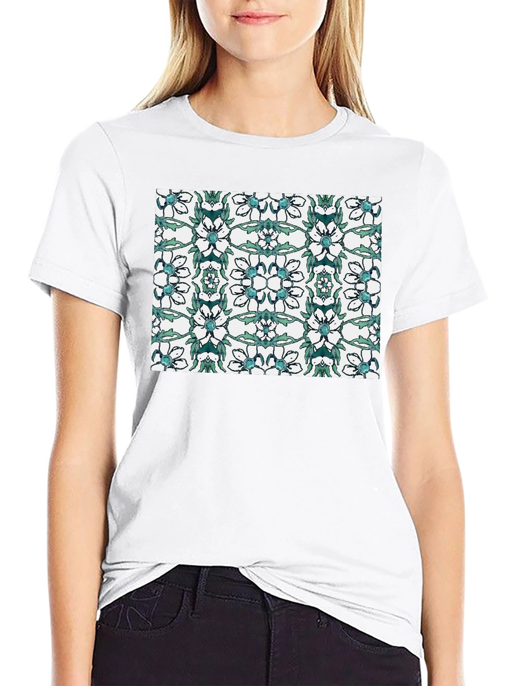 Floral Pattern Black T-Shirt