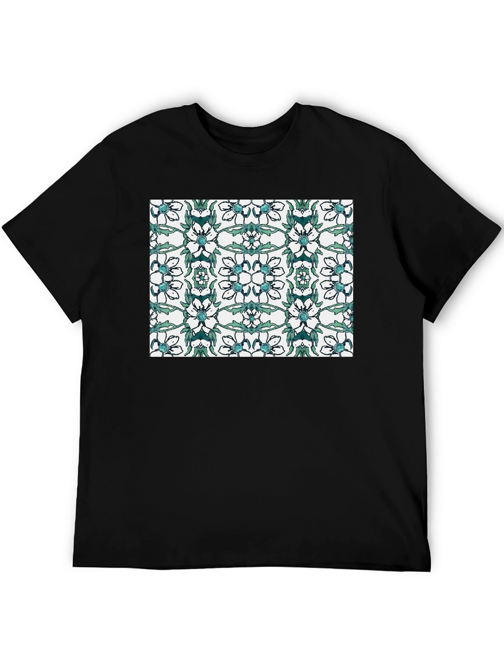 Floral Pattern Black T-Shirt