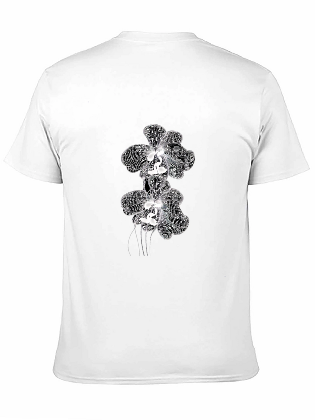 Elegant Orchid Graphic Tee - Black Cotton Blend