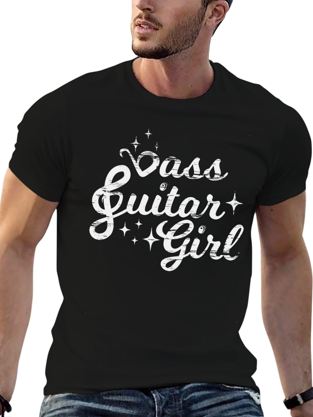 Bass Guitar Girl Black Tee - Music Lovers T-Shirt