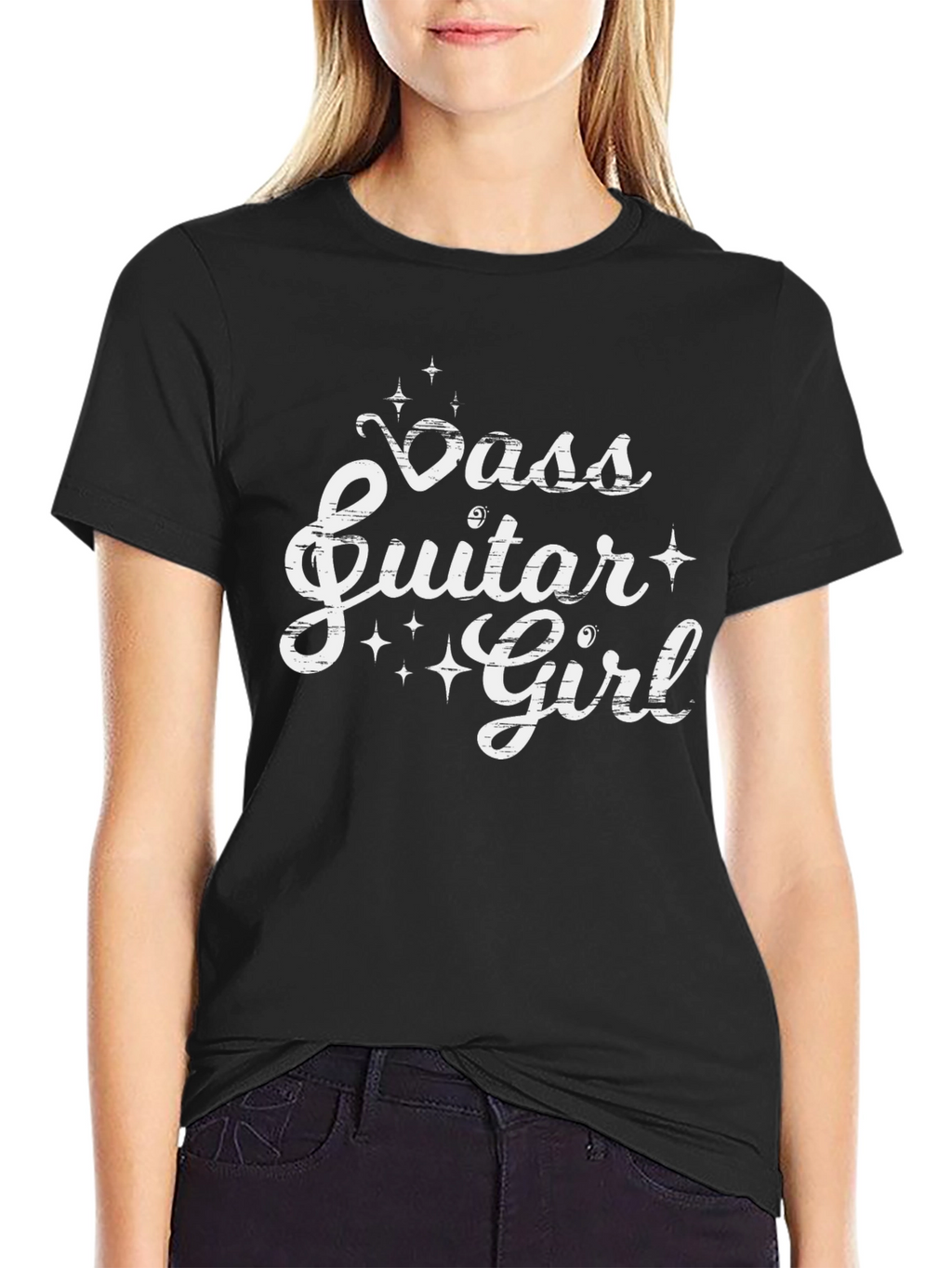 Bass Guitar Girl Black Tee - Music Lovers T-Shirt