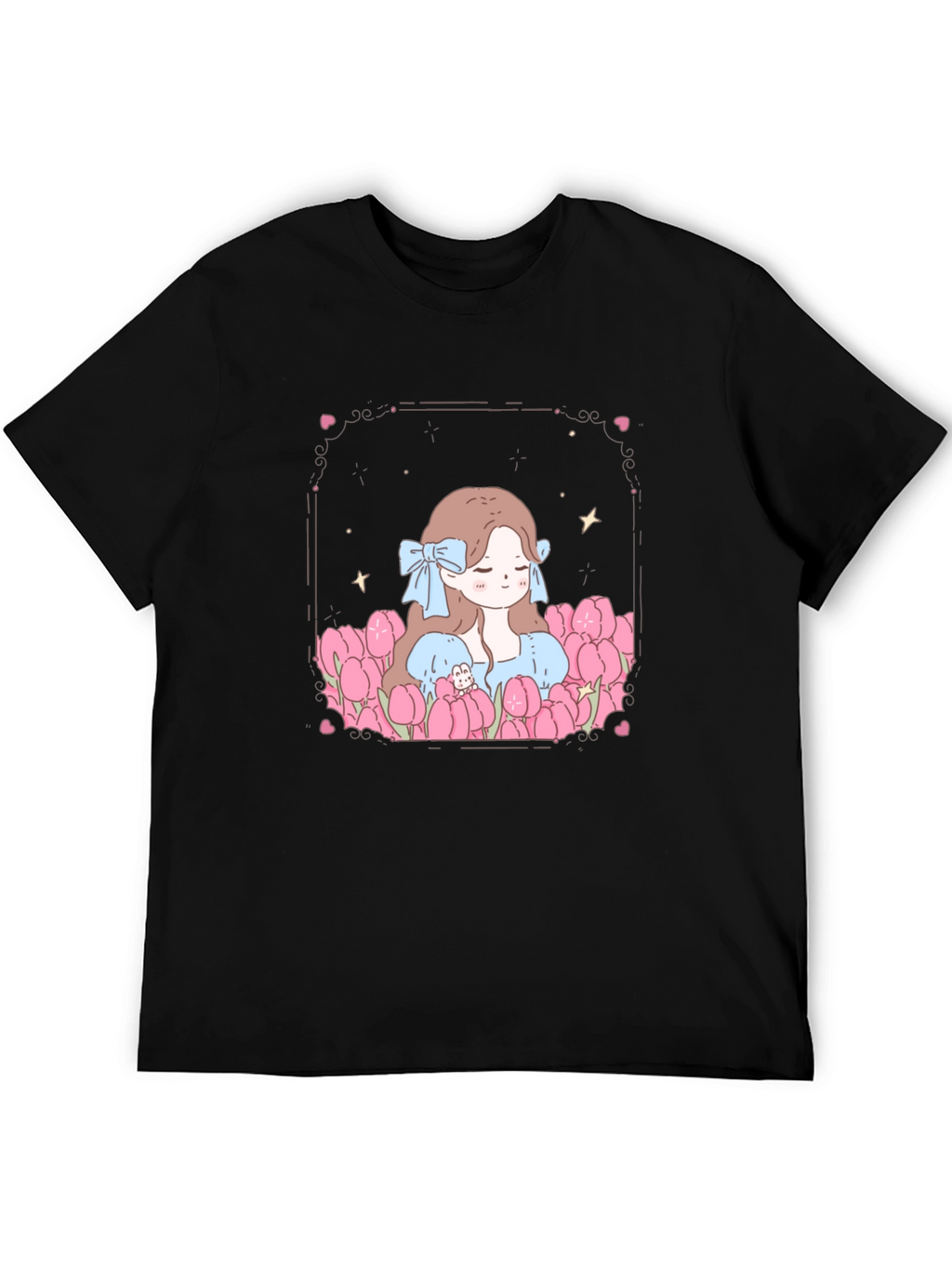 Girl in Tulips Black Graphic Tee