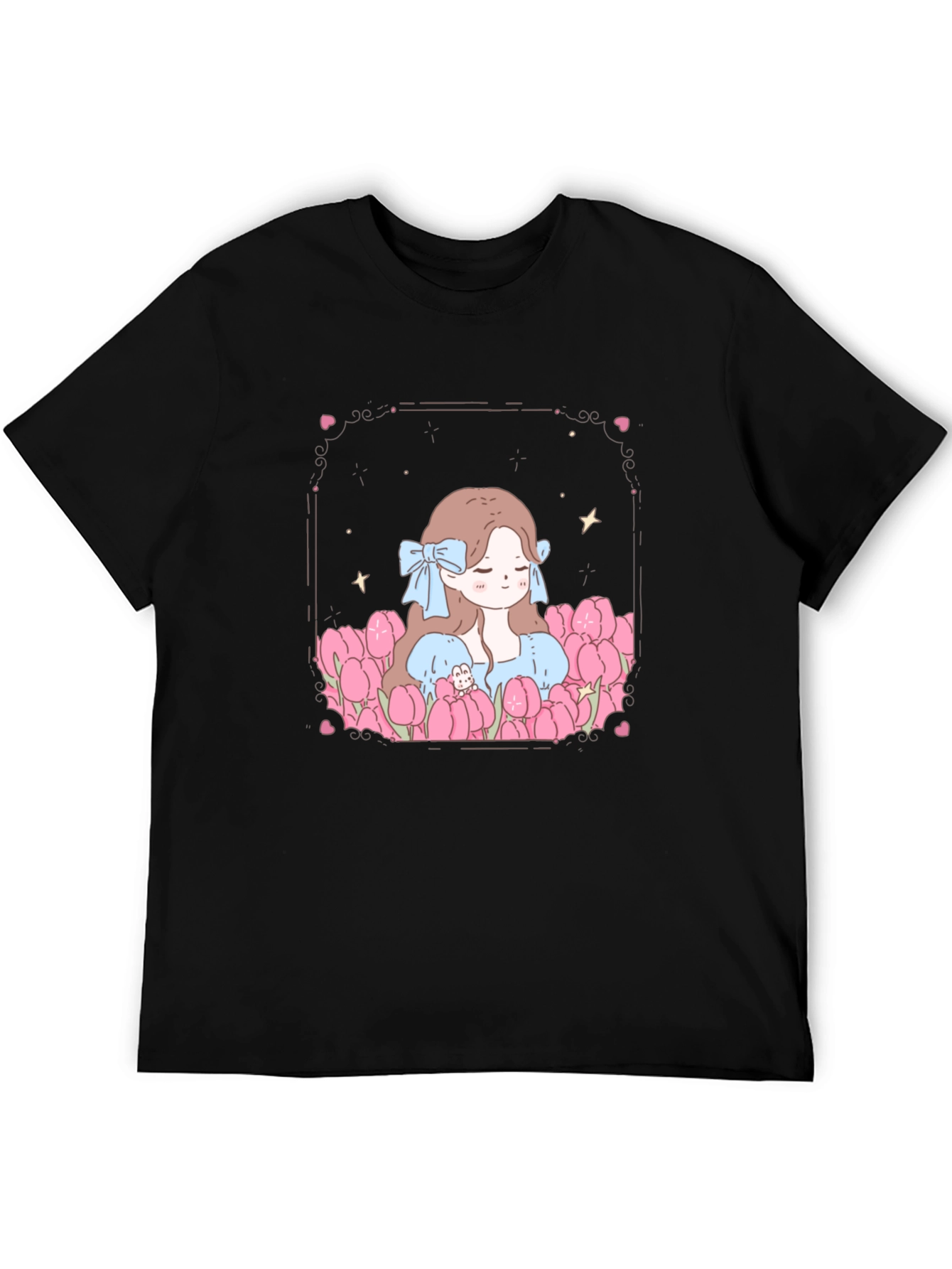 Girl in Tulips Black Graphic Tee