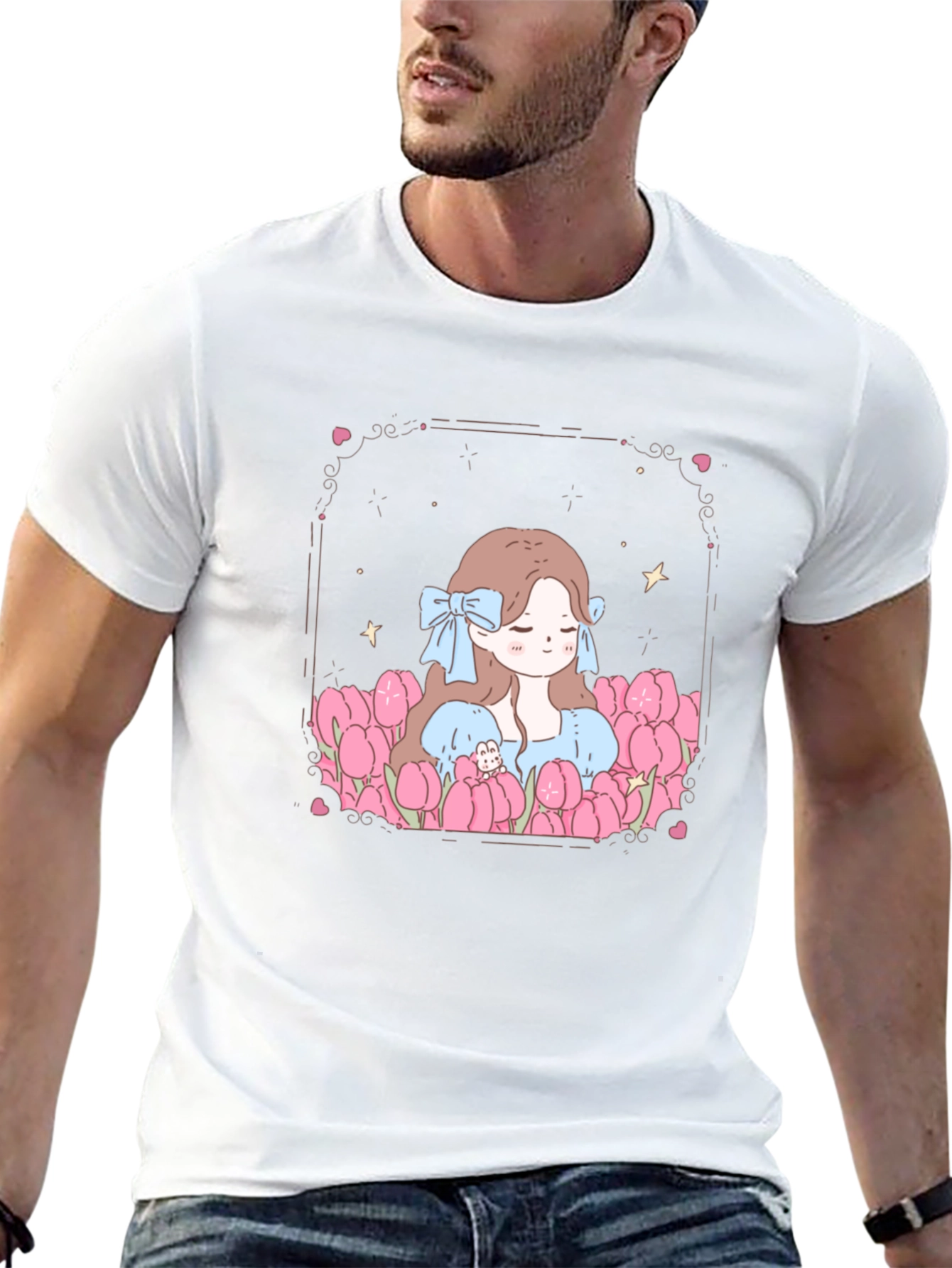 Girl in Tulips Black Graphic Tee