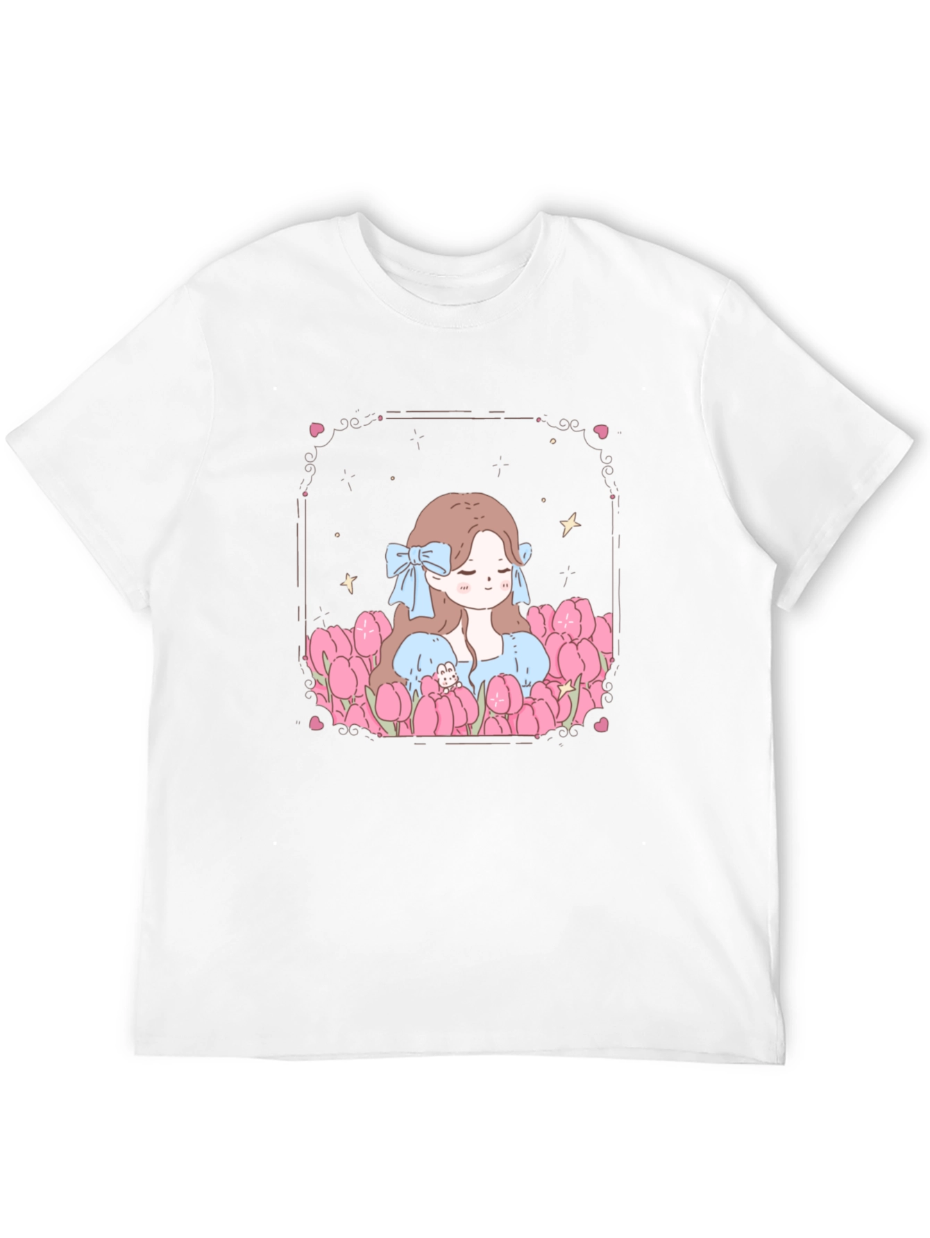 Girl in Tulips Black Graphic Tee