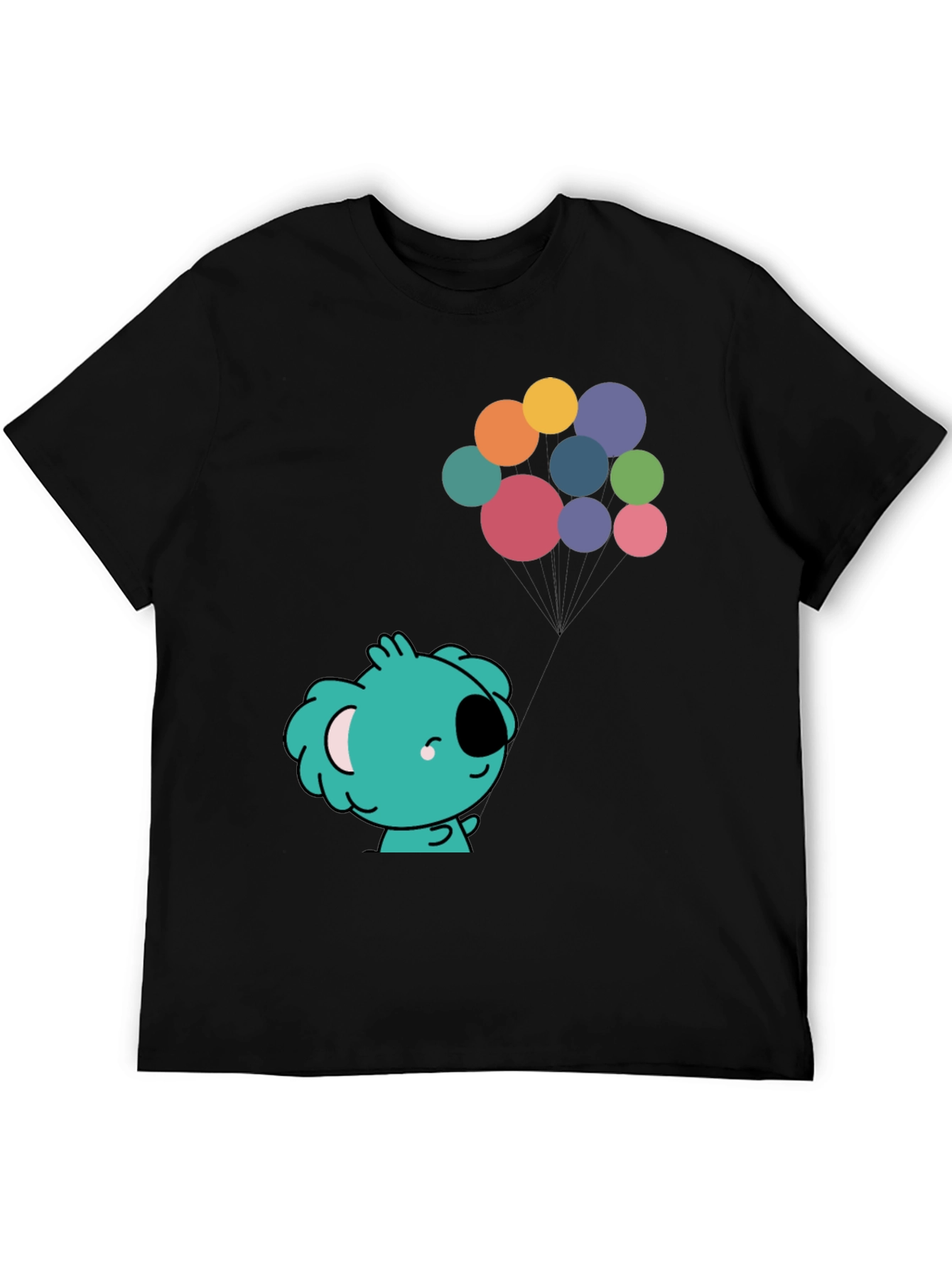 Koala and Balloons Graphic Black T-Shirt
