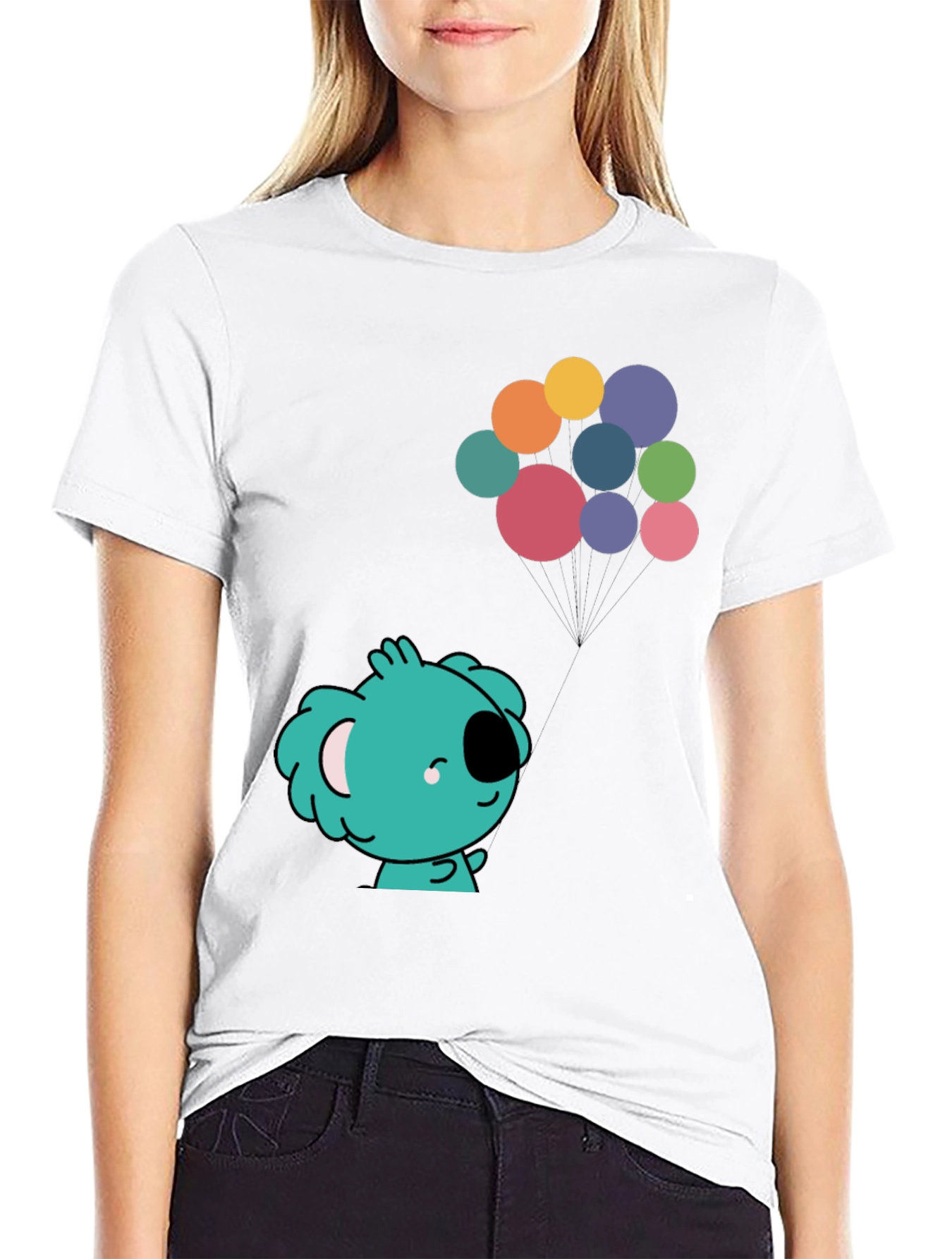 Koala and Balloons Graphic Black T-Shirt
