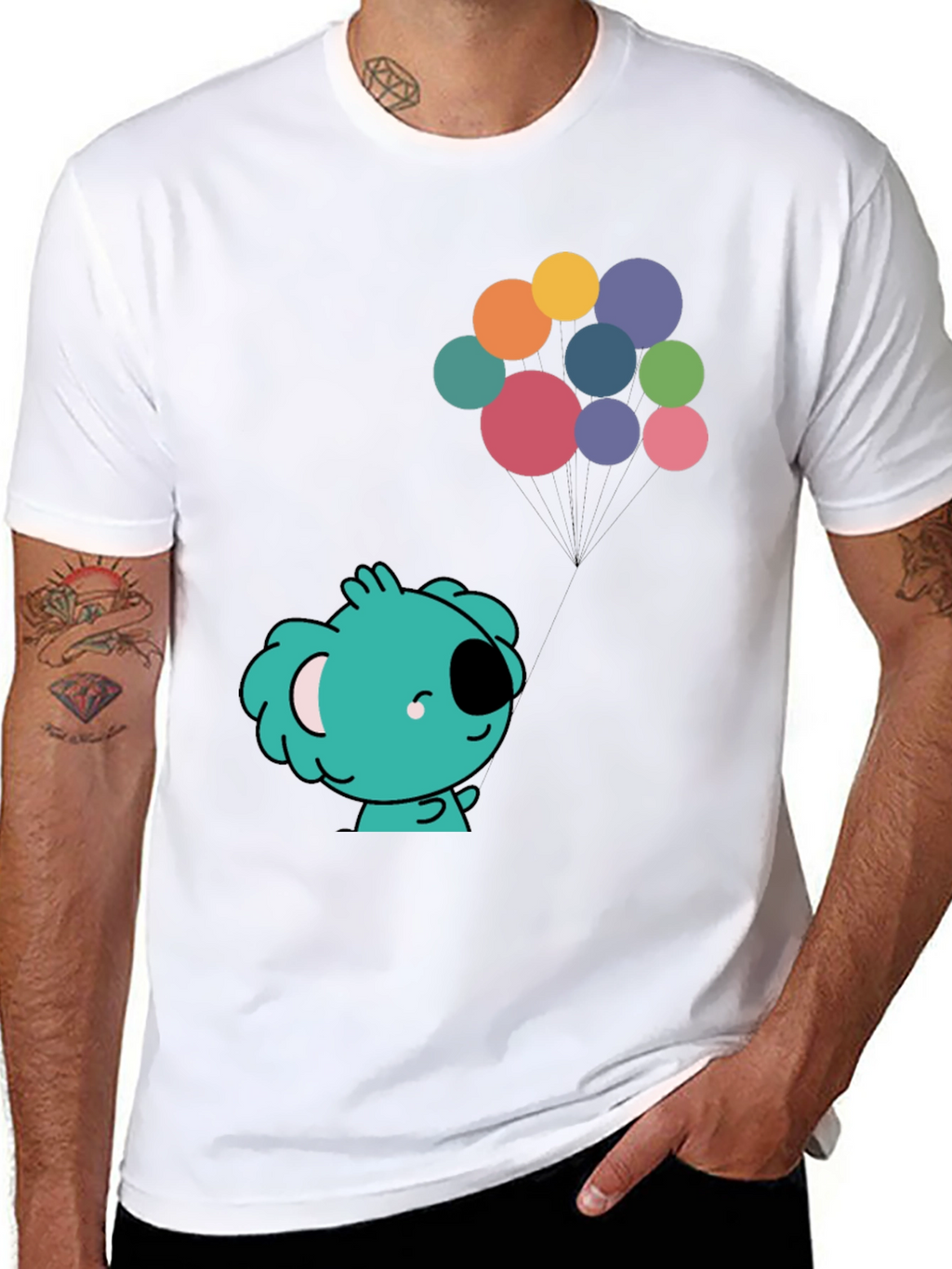 Koala and Balloons Graphic Black T-Shirt