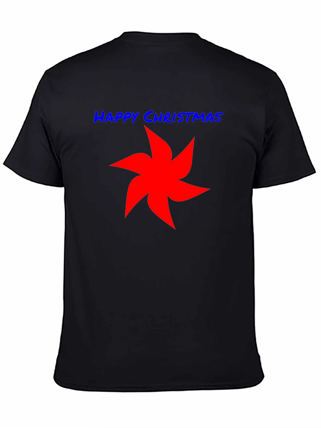 Happy Christmas Star Graphic Tee - Black Cotton Shirt