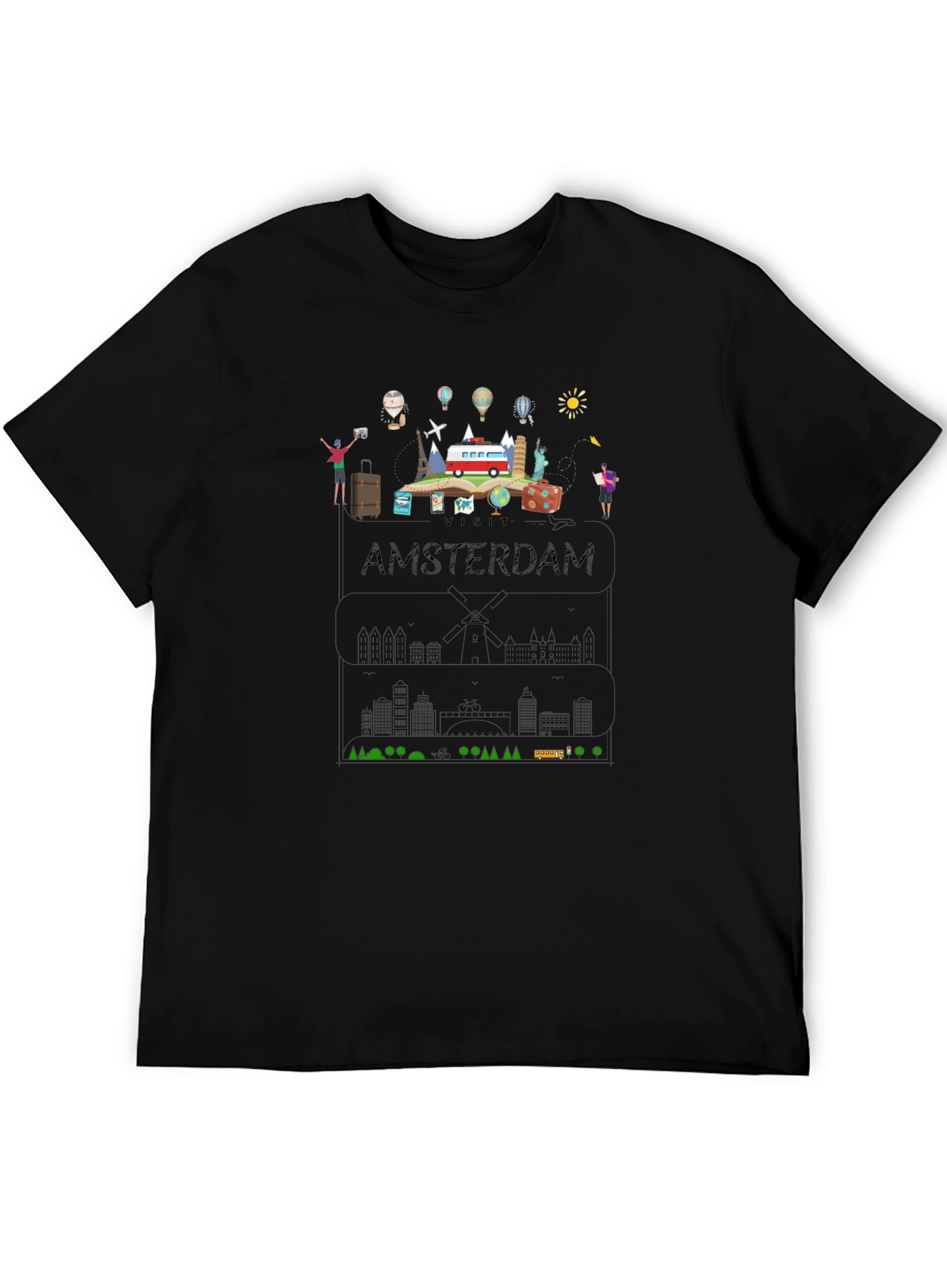 Visit Amsterdam Black Graphic T-Shirt