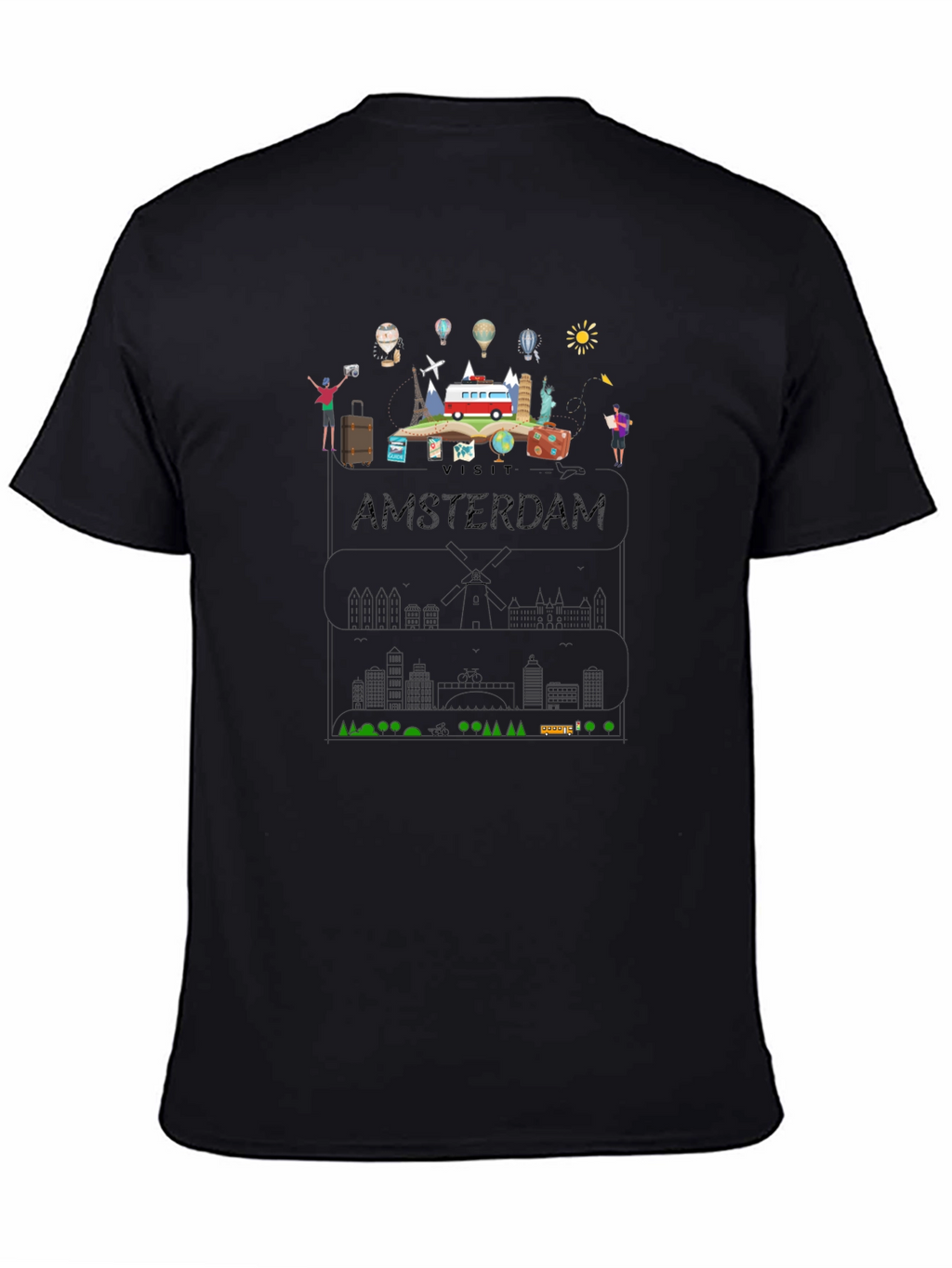 Visit Amsterdam Black Graphic T-Shirt