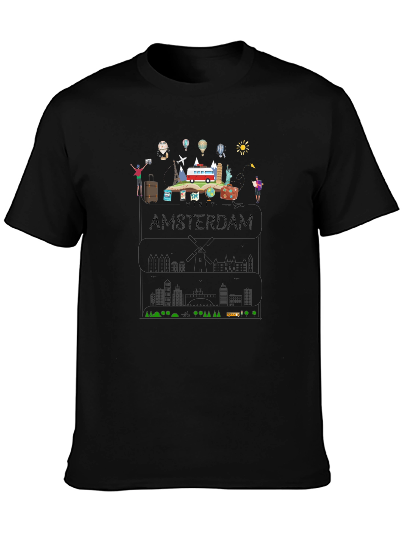 Visit Amsterdam Black Graphic T-Shirt