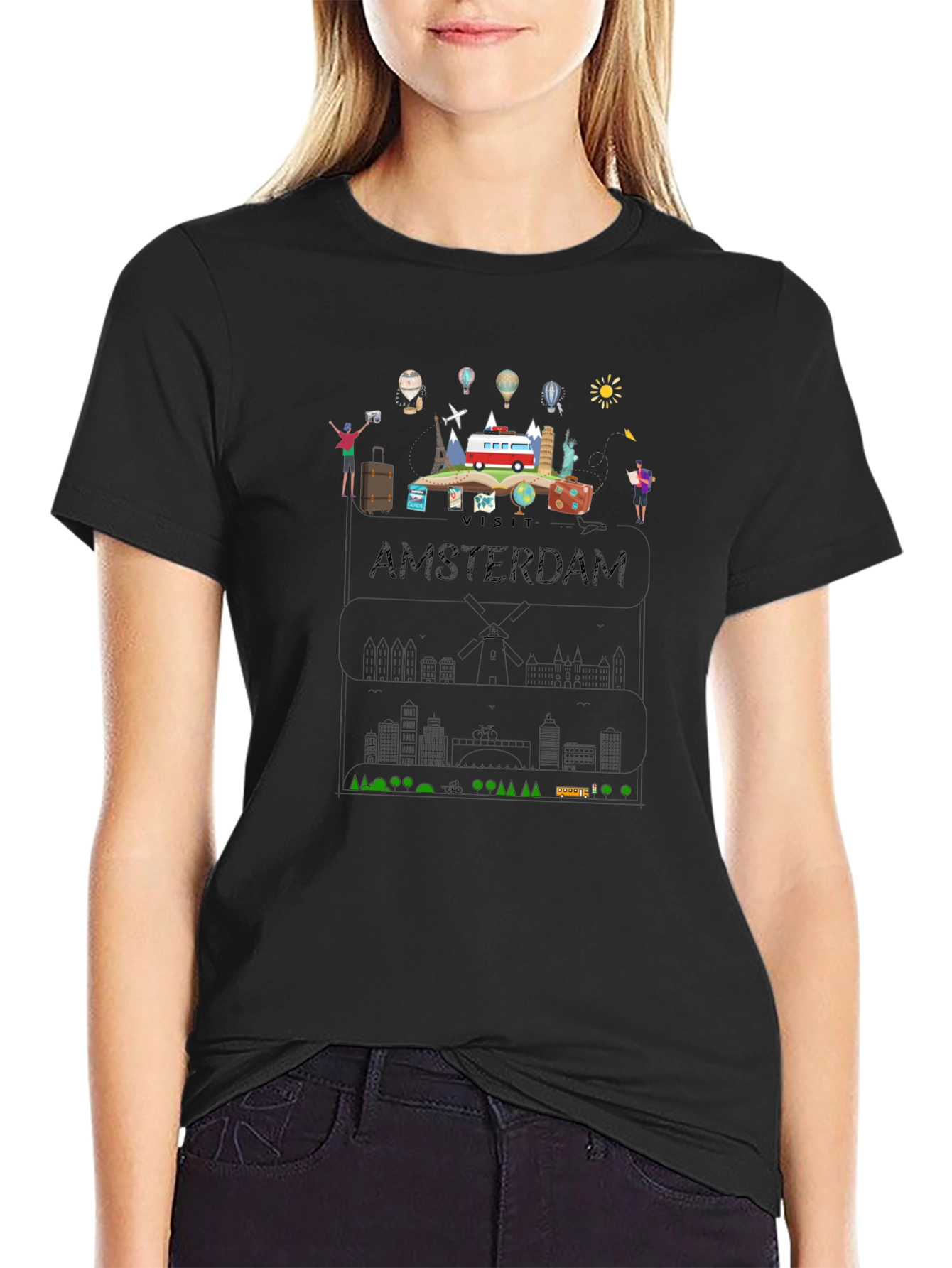 Visit Amsterdam Black Graphic T-Shirt