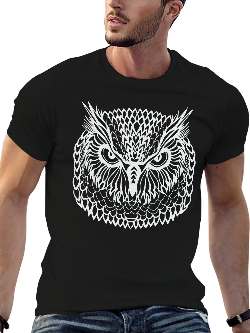 Owl Graphic Print Black T-Shirt
