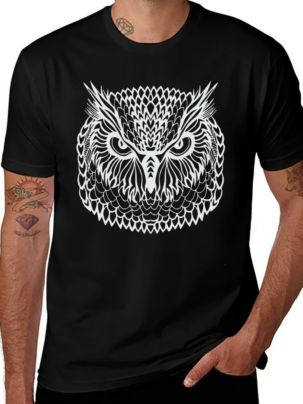 Owl Graphic Print Black T-Shirt