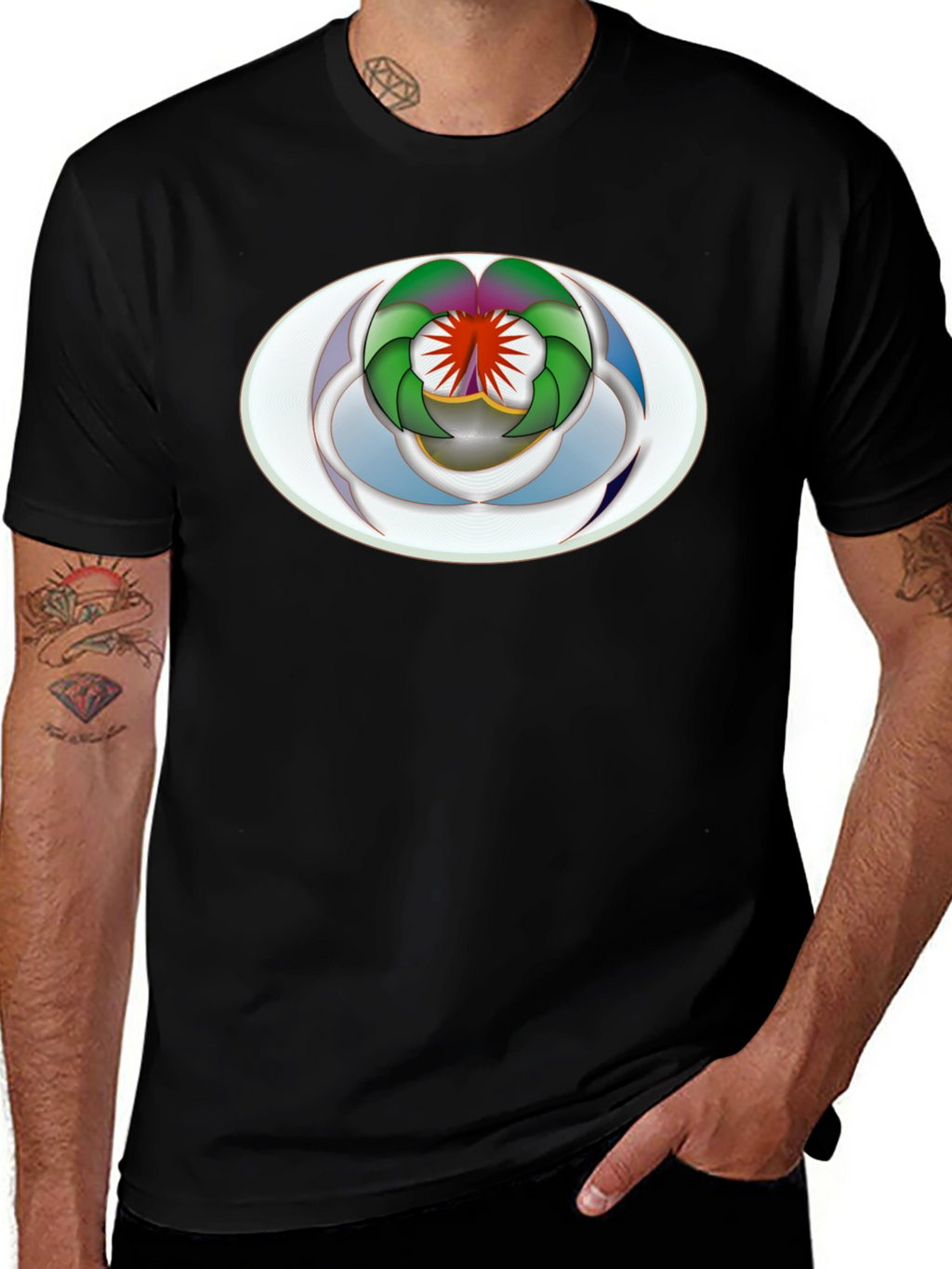 Abstract Oval Design Black T-Shirt