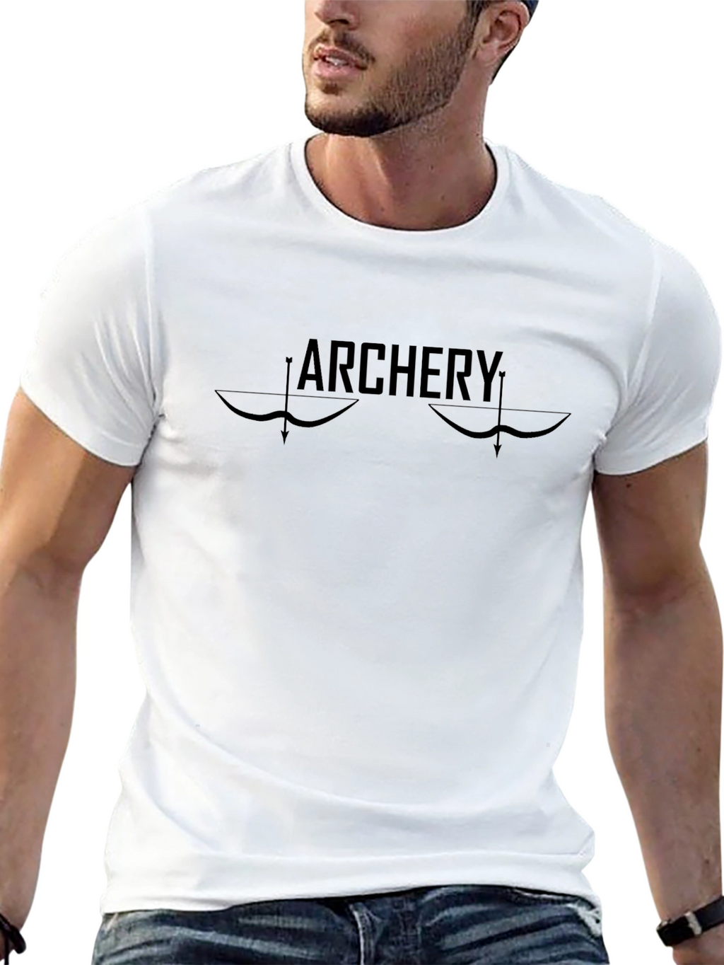 Archery Bow Arrow Graphic T-Shirt - Black Casual Tee