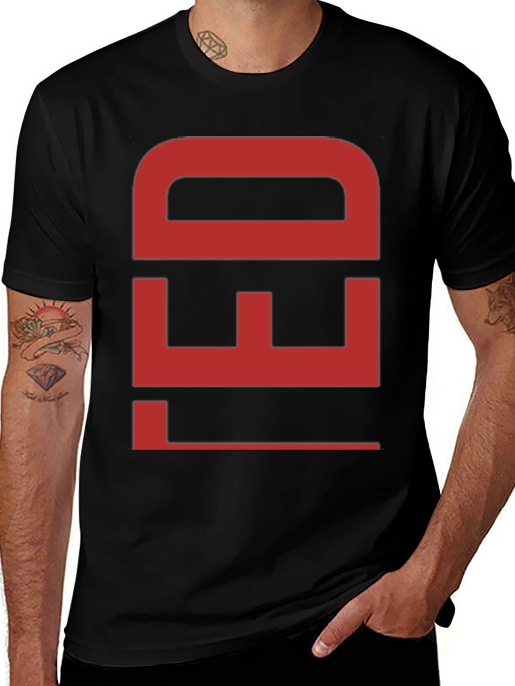 Bold Red Graphic Print Black Cotton T-Shirt
