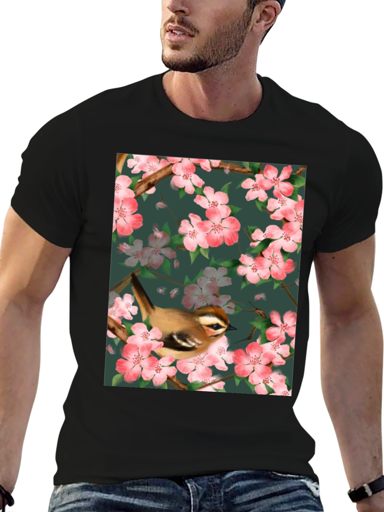 Bird & Blossom Graphic Tee - Nature Lovers Shirt