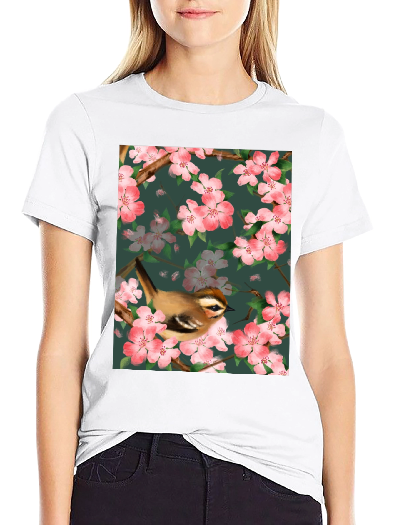 Bird & Blossom Graphic Tee - Nature Lovers Shirt