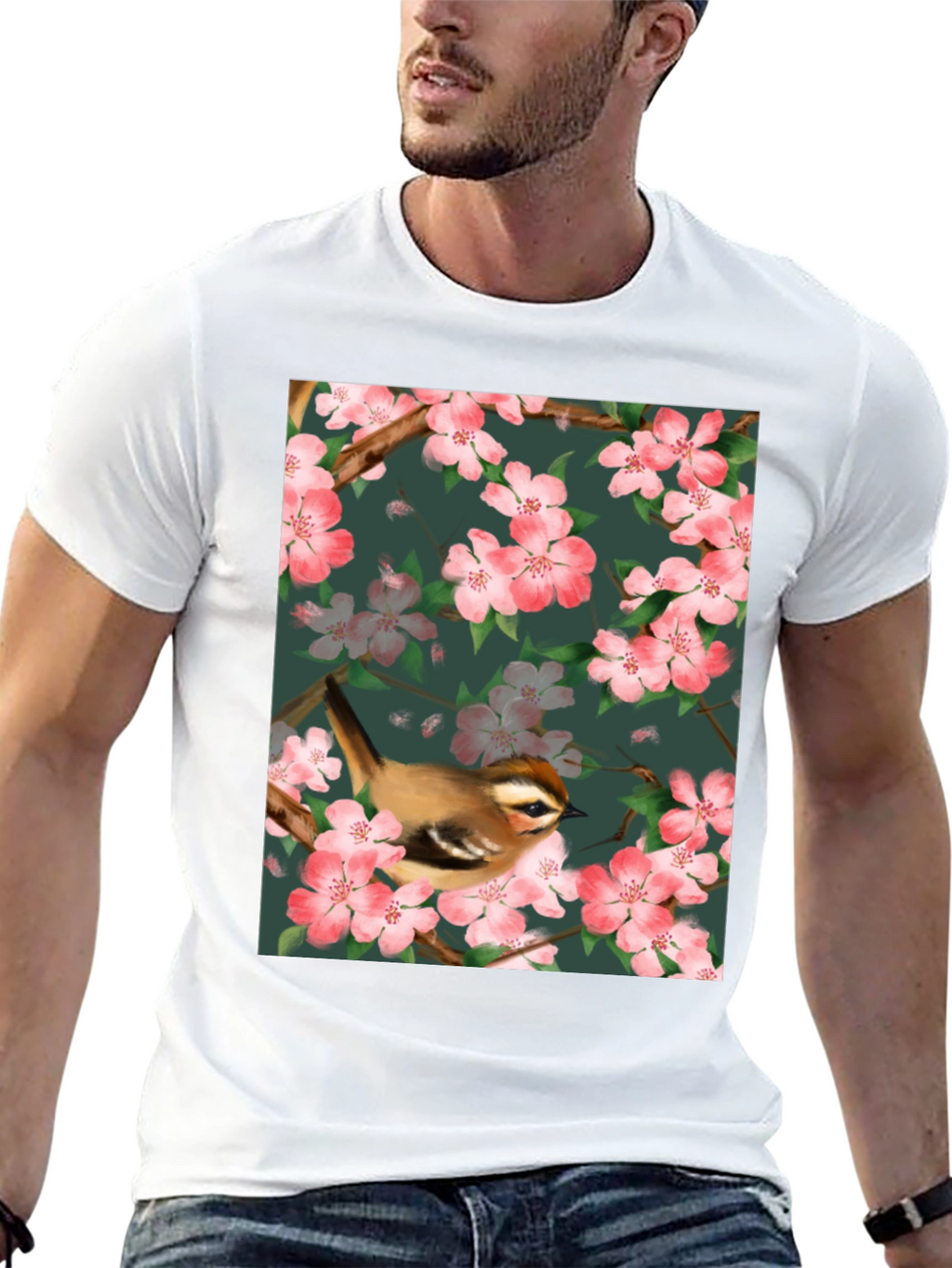 Bird & Blossom Graphic Tee - Nature Lovers Shirt