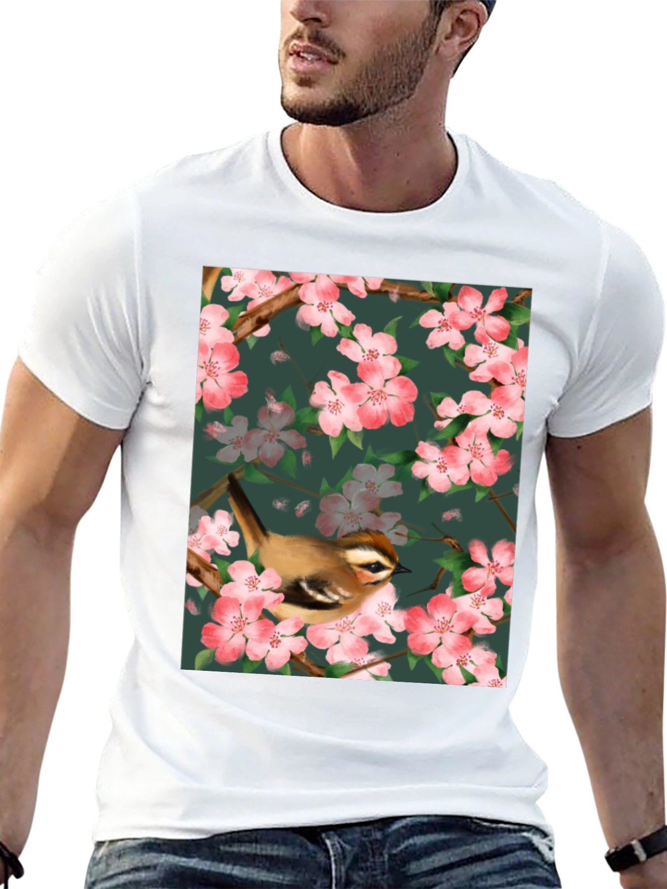 Bird & Blossom Graphic Tee - Nature Lovers Shirt