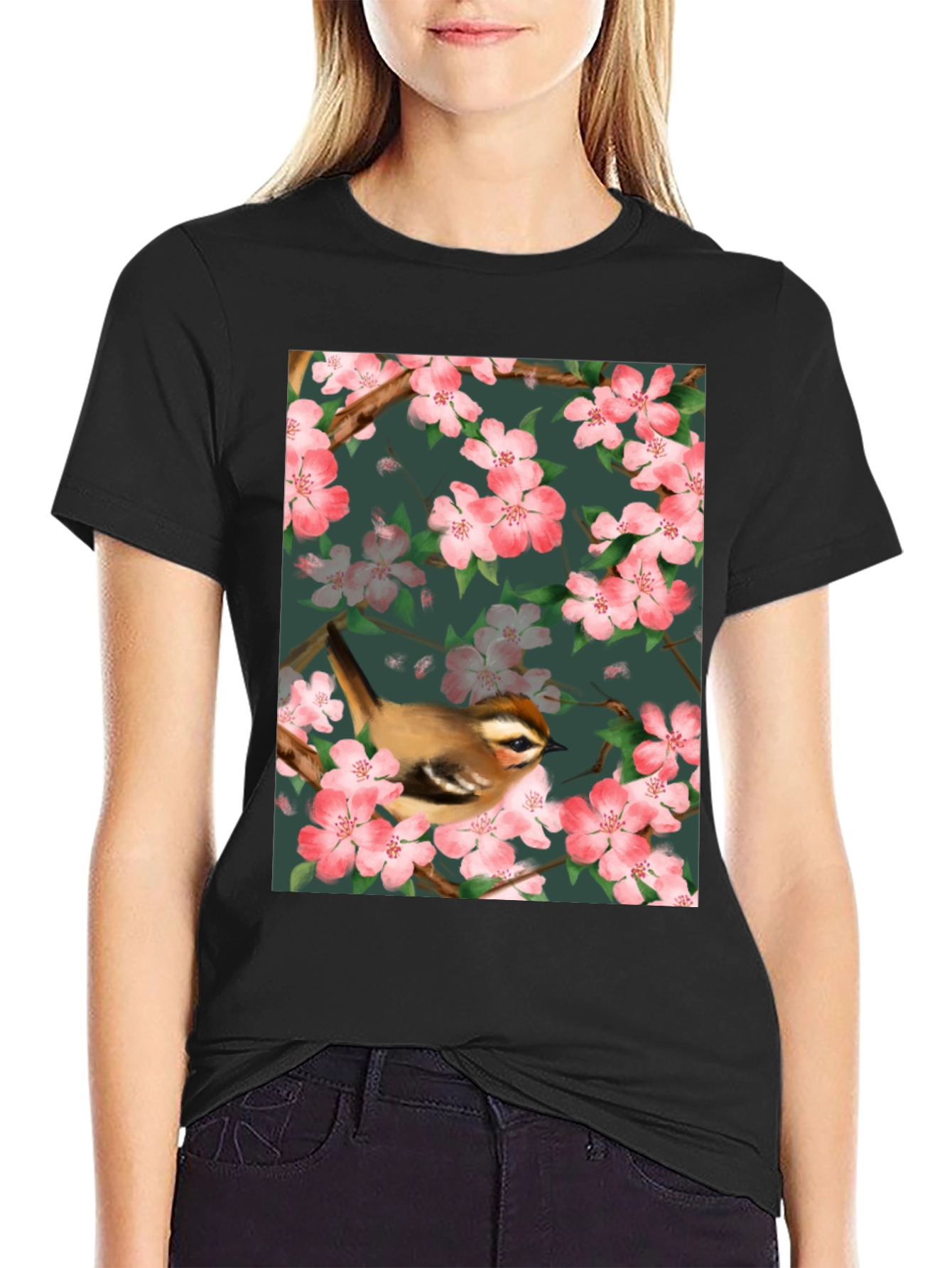 Bird & Blossom Graphic Tee - Nature Lovers Shirt